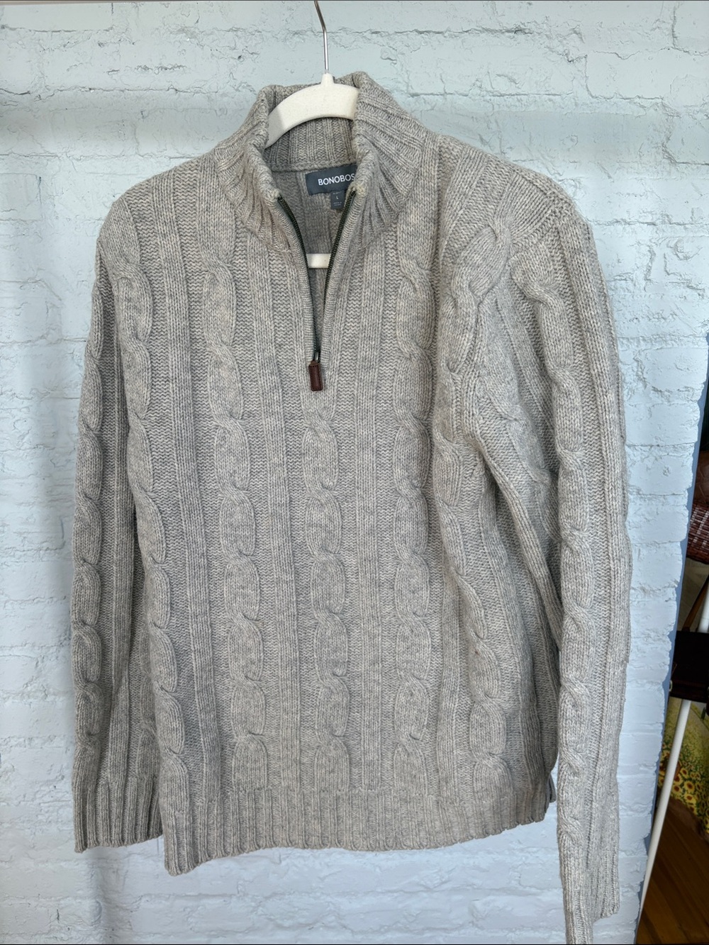 Bonobos Men's Cable Zip-Neck Sweater in Heather Taupe